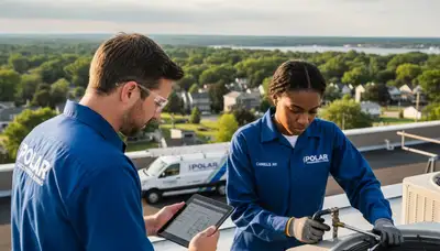 Professional AC repair technician servicing air conditioner in Syracuse, NY home
