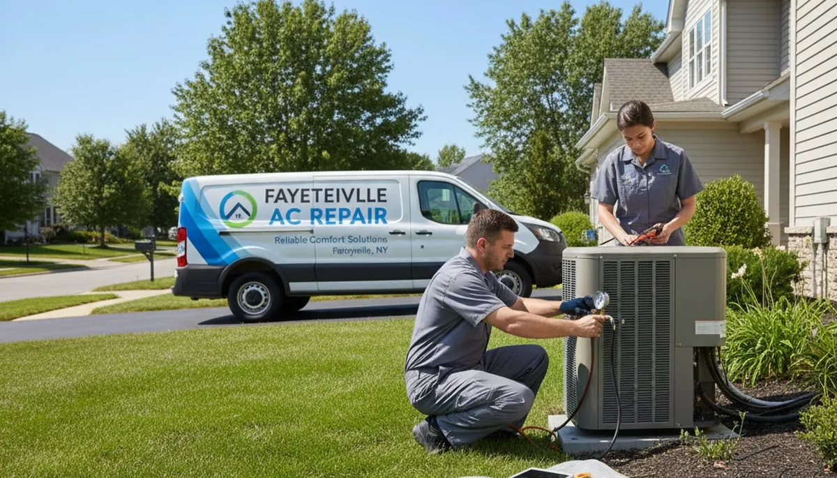 Professional AC repair technician servicing air conditioner units in Syracuse, NY