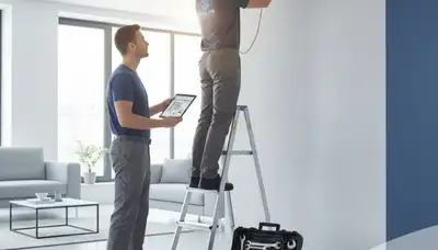 Technician performing professional AC repair service in Syracuse, NY home