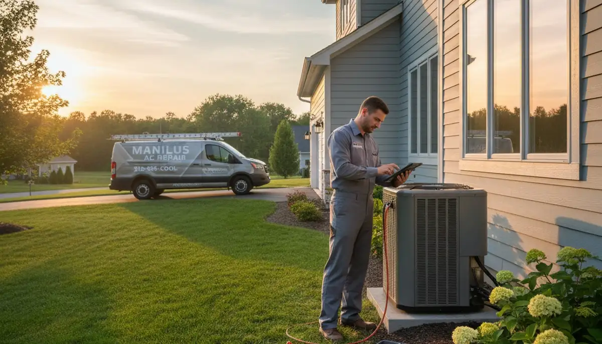 HVAC technician performing residential AC repair in Syracuse NY for acrepairsyracuseny.com