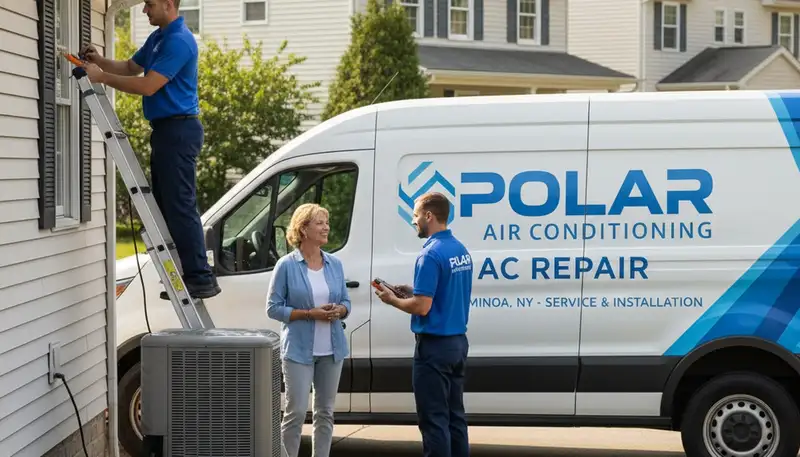 Professional AC repair technician servicing air conditioner unit in Syracuse NY home