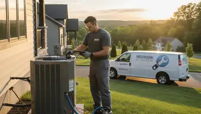 Professional AC repair service technician working in Syracuse, NY home