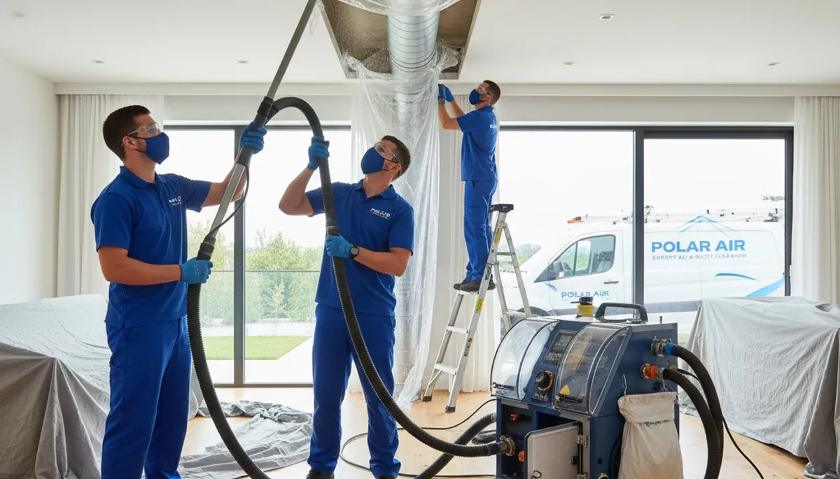 Technician cleaning HVAC air ducts for improved airflow and air quality in Syracuse, NY