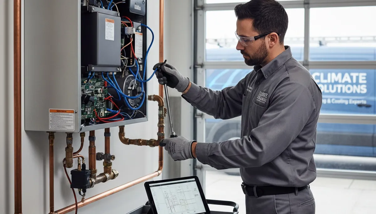 Technician performing boiler repair service in Syracuse, NY for Five Star Cooling