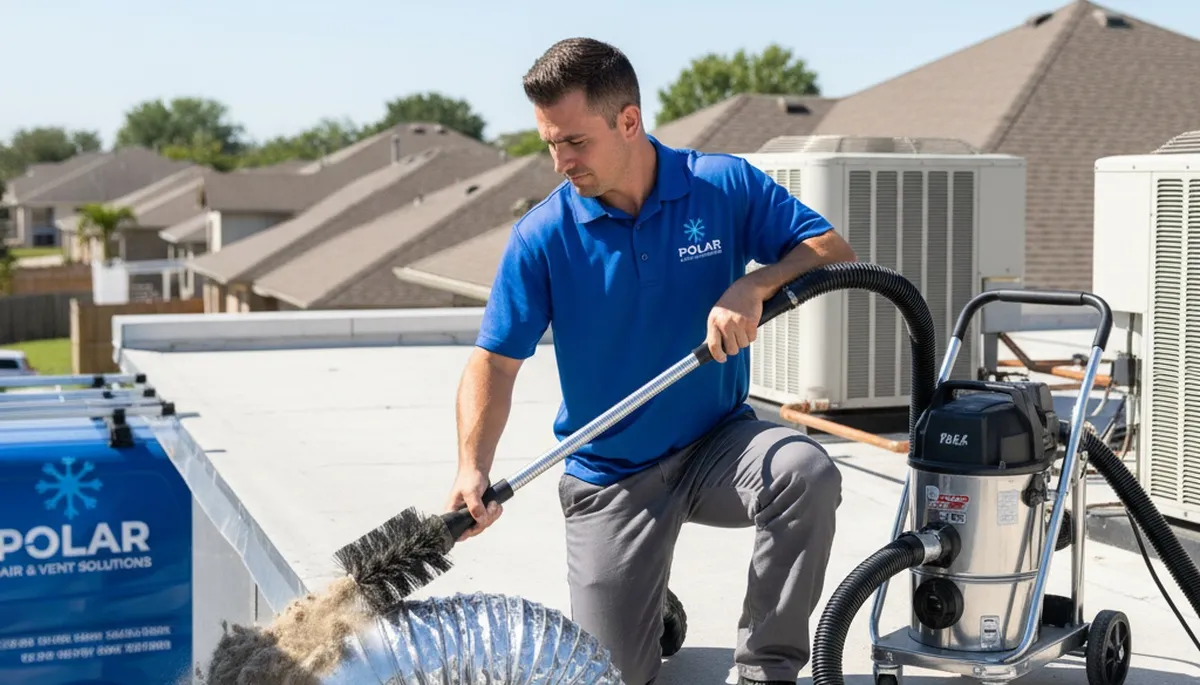 Technician cleaning dryer vent for improved airflow and safety in Syracuse, NY home
