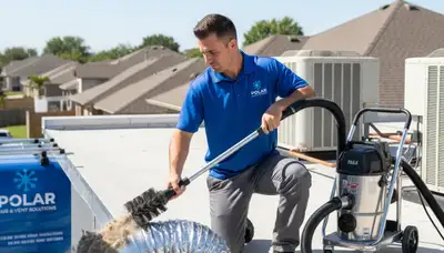 Technician cleaning dryer vent for improved airflow and safety in Syracuse, NY home