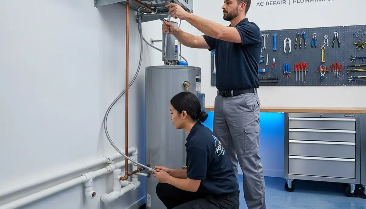 Licensed plumber performing pipe repair in Syracuse NY for Five Star Cooling plumbing services